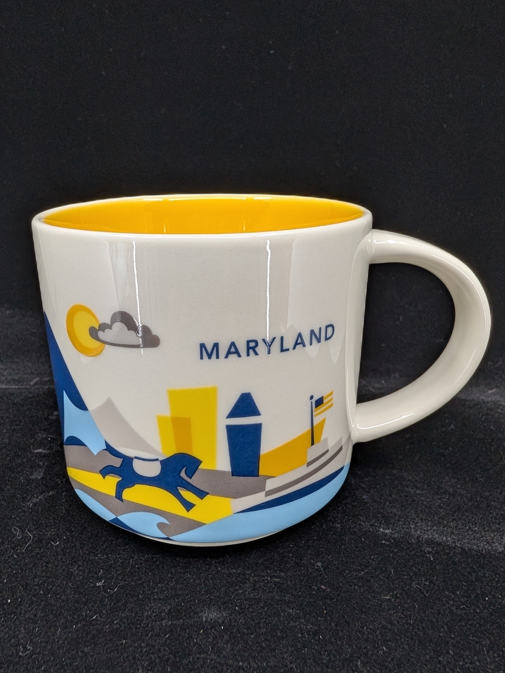 Starbucks Maryland Ceramic Mug White w/Yellow Int, 2016 You Are Here Collection
